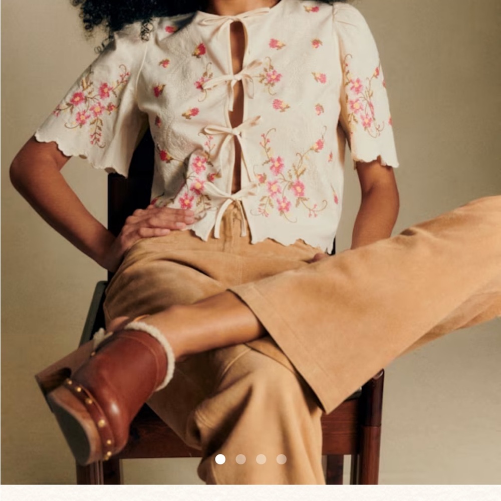 RARE - Sezane Cream Floral Top with Pink Accents